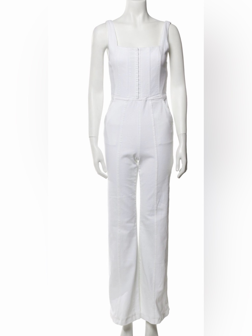 Alice + Olivia White Square-Neck Jumpsuit